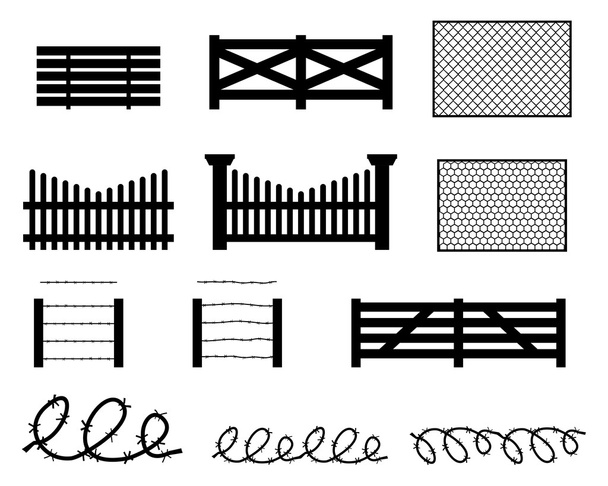 Set di recinzioni rurali in stile silhouette
 - Vettoriali, immagini