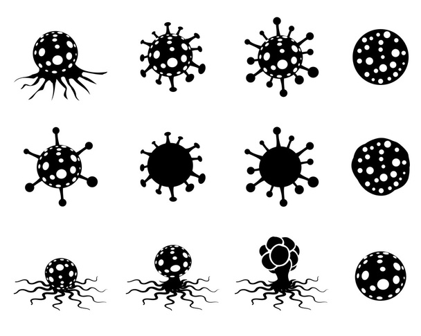 Набор вирусных и раковых клеток в стиле силуэта
 - Вектор,изображение