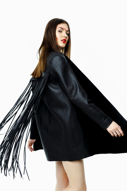Woman in black leather jacket - Valokuva, kuva
