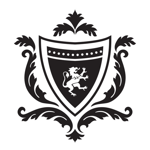 Coat of arms - shield with gryphon and floral ornament. - Vector, Image