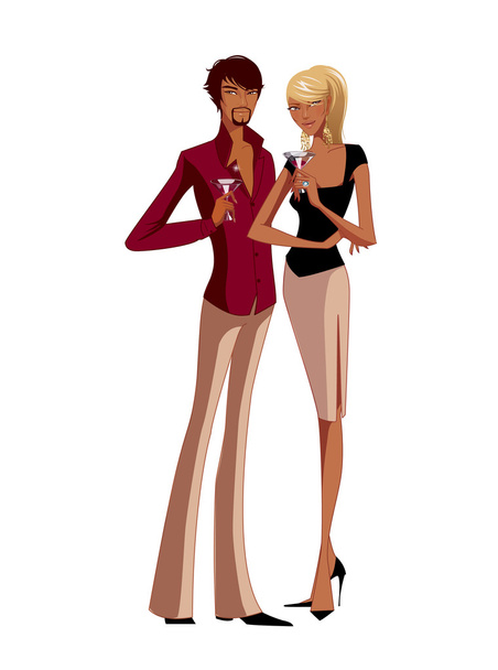 Elegante pareja sosteniendo el vino
 - Vector, imagen