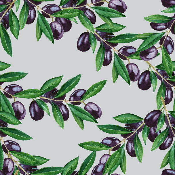 Background olive branch. seamless pattern. watercolor illustrati - Photo, Image