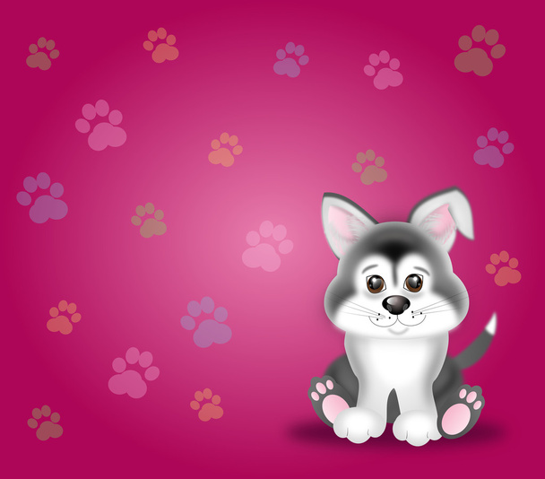 Cute puppy on pink background - 写真・画像