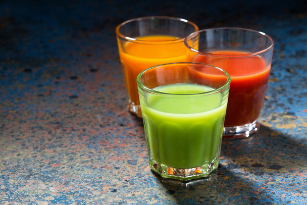 vegetable juices on a blue background - Photo, Image