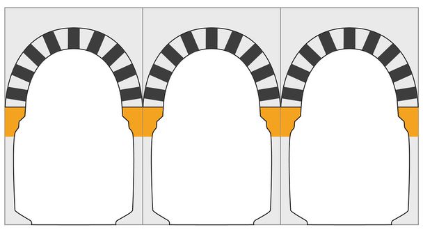 Медіна АРК. Чорно-біле прикраса в східному стилі дуги. Графічна ілюстрація дуги. Дуги аль-Харам в Медінах, Саудівська Аравія. Векторний. Ізольована ілюстрація - Вектор, зображення