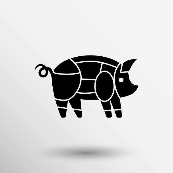 domuz eti düzeni domuz yemek biftek göbek omuz domuz pastırma keser - Vektör, Görsel