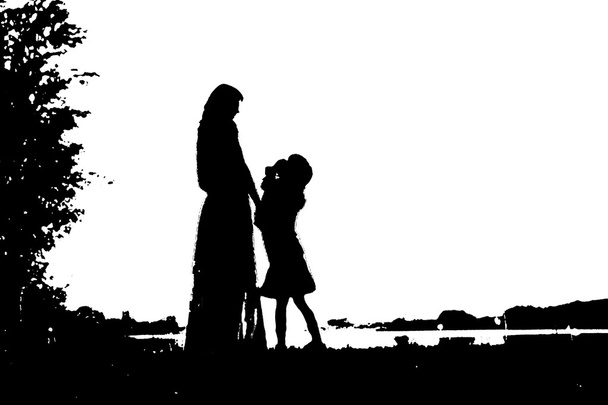 Silhouettes of mother with baby   - Фото, изображение