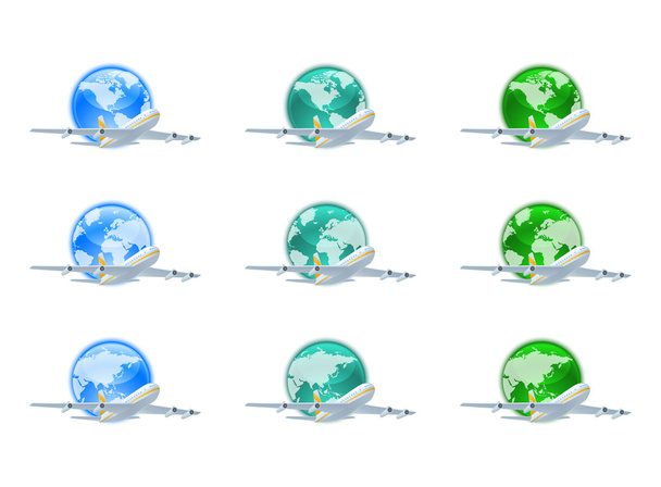 Earth globes with planes - Vetor, Imagem