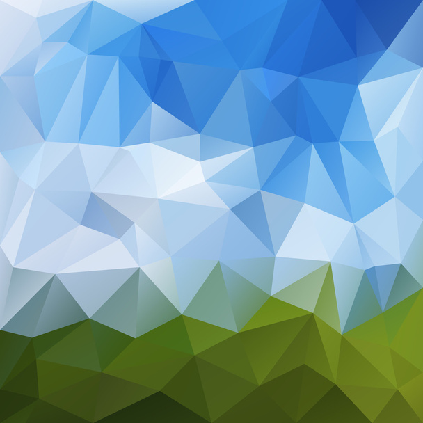 векторный абстрактный неправильный многоугольник с треугольным рисунком в синем и зеленом цветах - ландшафтная природа с ясным небом над травой
 - Вектор,изображение
