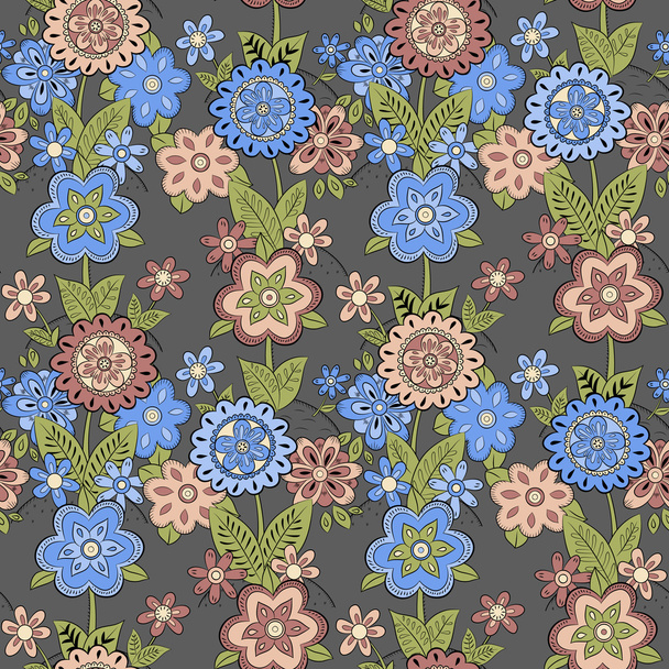Seamless pattern with blue and pink flowers - Vector, imagen