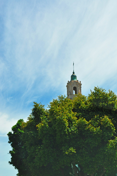 San Francisco: zvonice mise San Francisco de Asis, nebo Mission Dolores bazilika církev, založená v roce 1776 a použít jako umístění ve filmu Vertigo od Alfreda Hitchcocka - Fotografie, Obrázek