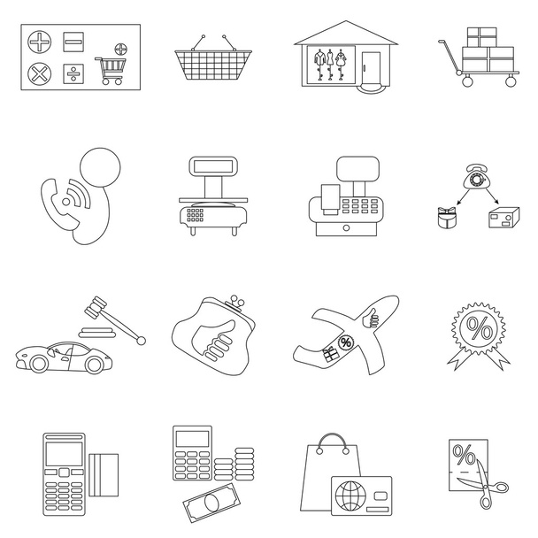 Shopping icons set, thin line style - Vector, Imagen