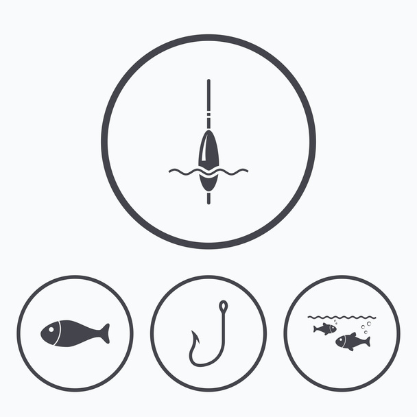Fishing icons. Fish with fishermen  - Vector, afbeelding