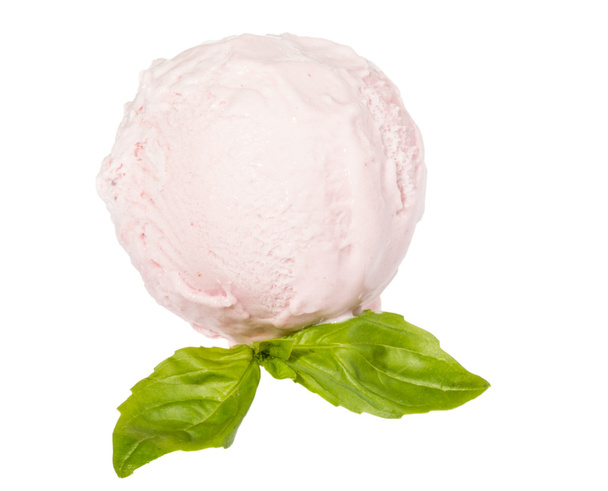 Cuillère de crème glacée aux fraises de haut sur fond blanc avec
 - Photo, image