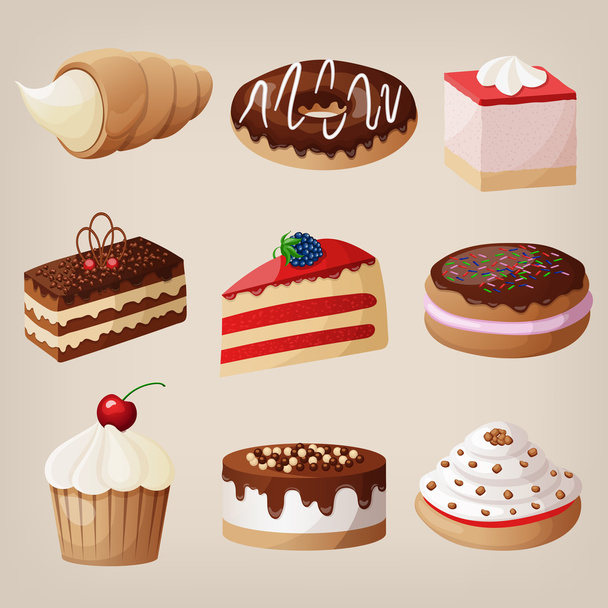 Векторный набор тортов, печенья, пончиков, пирогов
. - Вектор,изображение