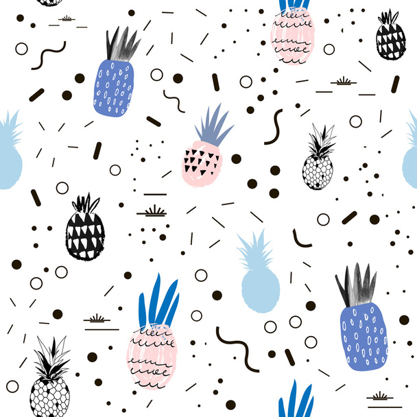 Creative trendy seamless pattern with pineapples.   - Vektor, Bild