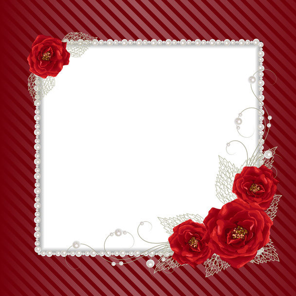 Floral frame with pearls - Вектор,изображение
