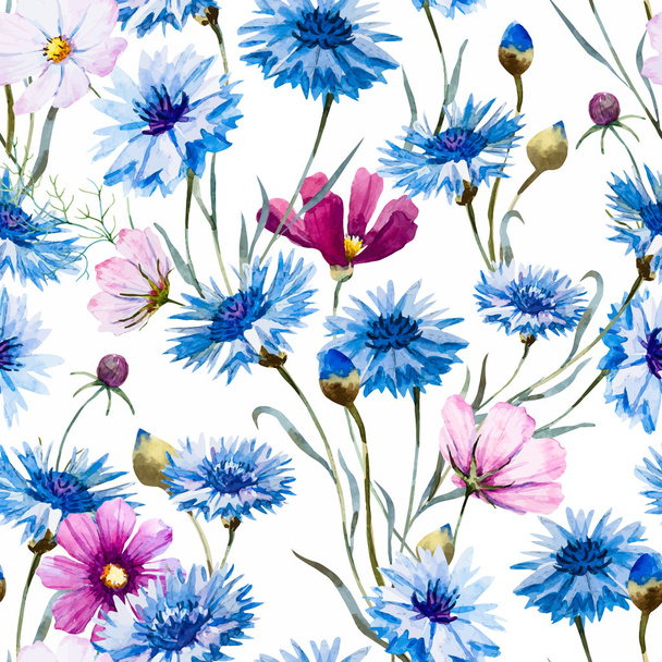 Cornflower watercolor pattern - Vektor, obrázek