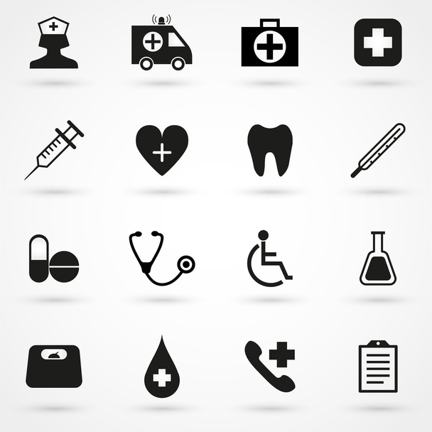 medische pictogrammenset zwart op witte achtergrond - Vector, afbeelding