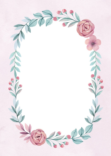 Watercolor floral wreath card - Φωτογραφία, εικόνα