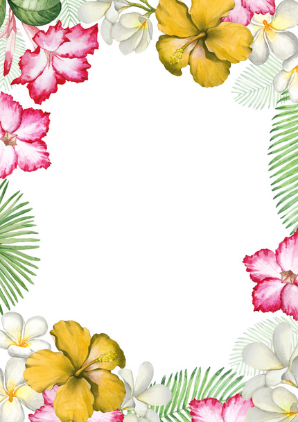 Watercolor tropical flowers card - Valokuva, kuva