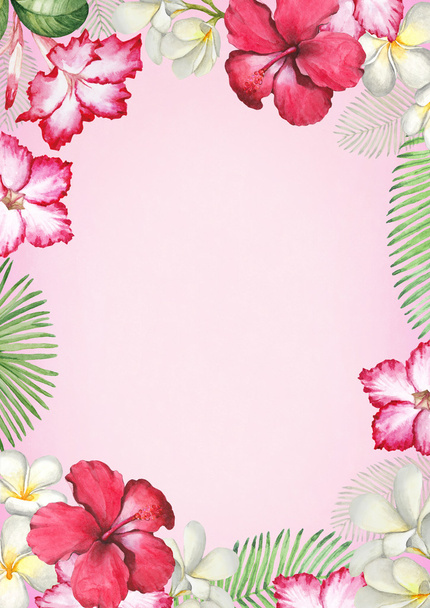 Watercolor tropical flowers card - Foto, immagini