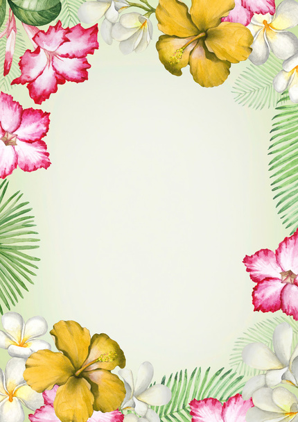 Watercolor tropical flowers card - Fotografie, Obrázek