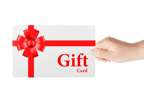 Geschenkkarte mit roter Schleife und Schleife - Foto, Bild