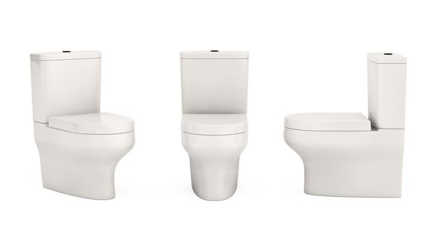 White Ceramic Toilet Bowls. 3d Rendering - Photo, Image