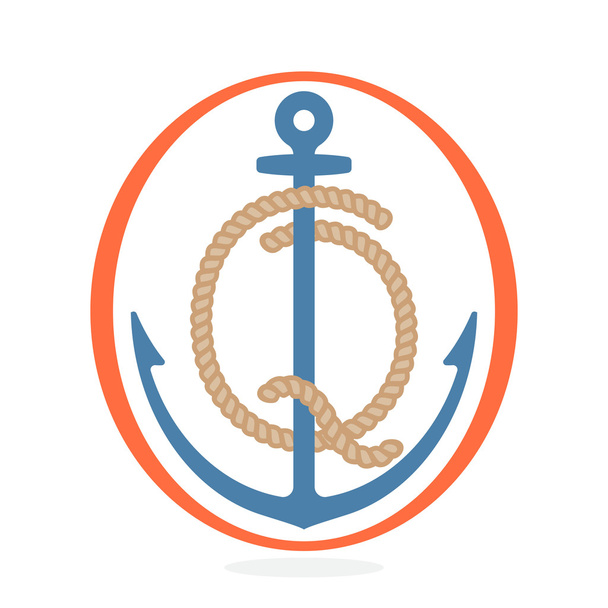Q letter logo formed by rope with an anchor.  - Vector, Image