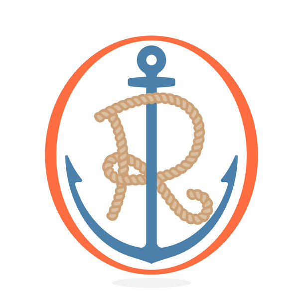 Bir çapa ile halat tarafından oluşturulan R harf logosu.  - Vektör, Görsel