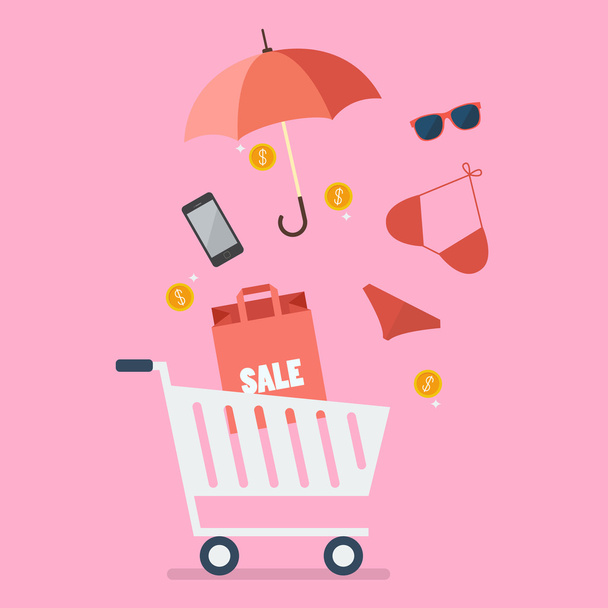 Add women clothing and accessories into cart - Vector, Image