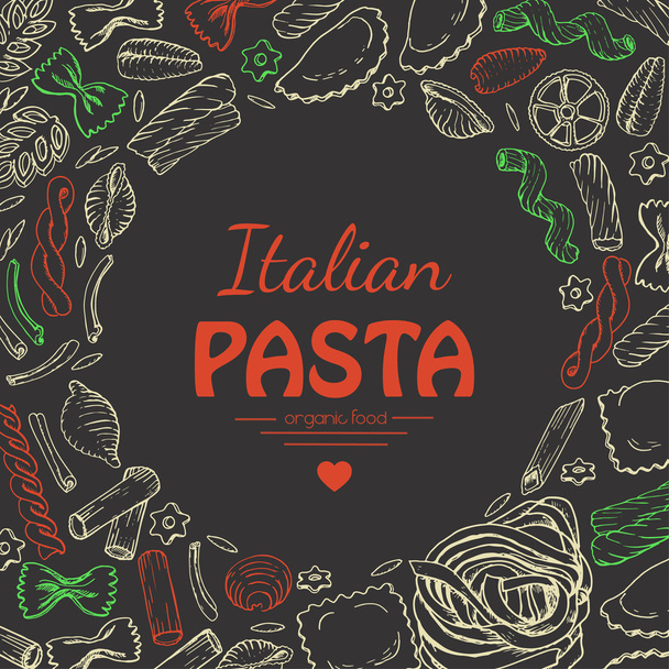 Vector background with Italian pasta on dark background - Вектор,изображение