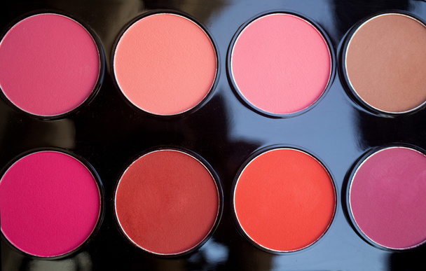 Colorful blush set. Dry textured professional cosmetics. - Photo, Image