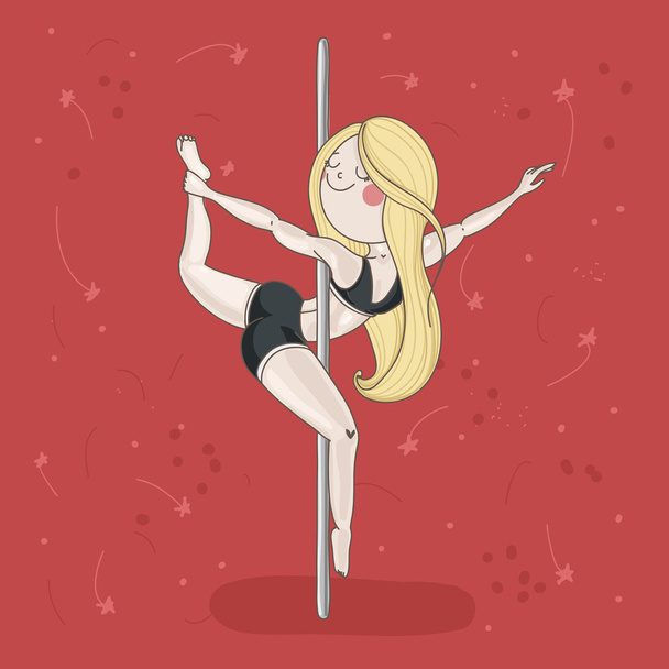 Jolie fille exécutant pole dance. Brigth fond rouge
 - Vecteur, image