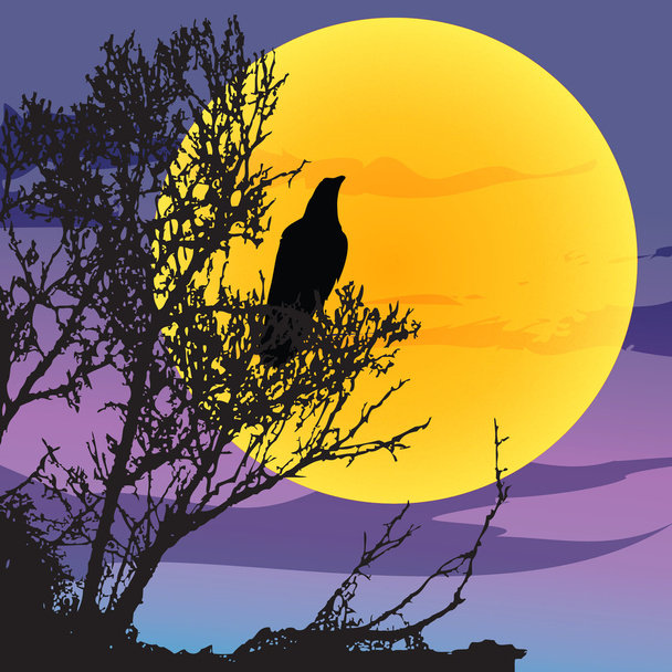 Paysage nocturne avec corbeau
 - Vecteur, image