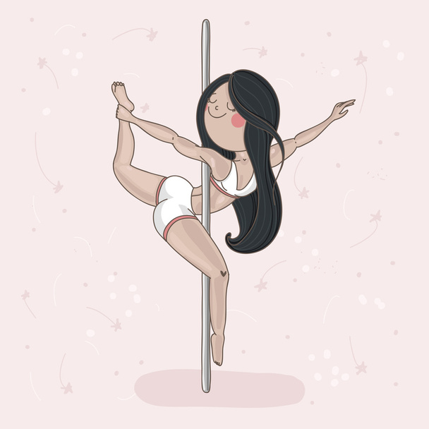 Menina bonito realizando pole dance
  - Vetor, Imagem