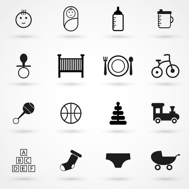 baby icons set vector black on white background - Vector, Image