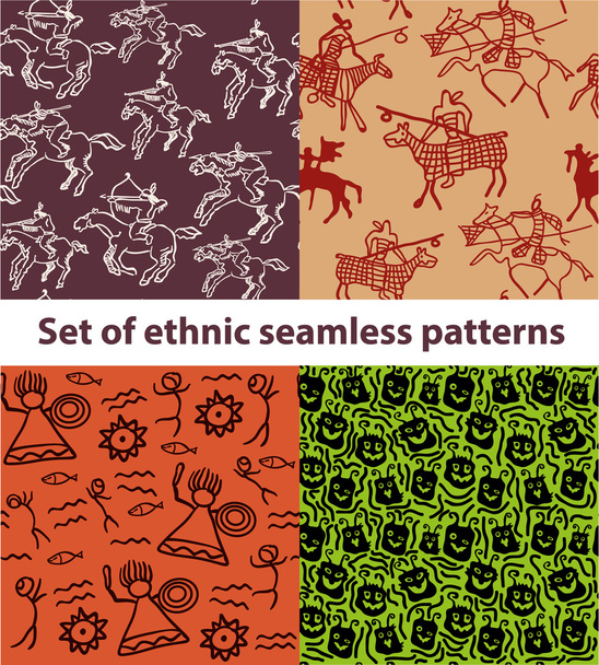 手描き民族部族のシームレス パターンのセット - ベクター画像