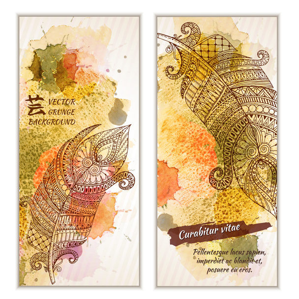 Paisley batik background. Set of three abstract ethnic cards. - Vektör, Görsel