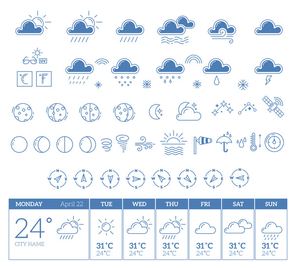Blue weather theme big icons - Vector, Image