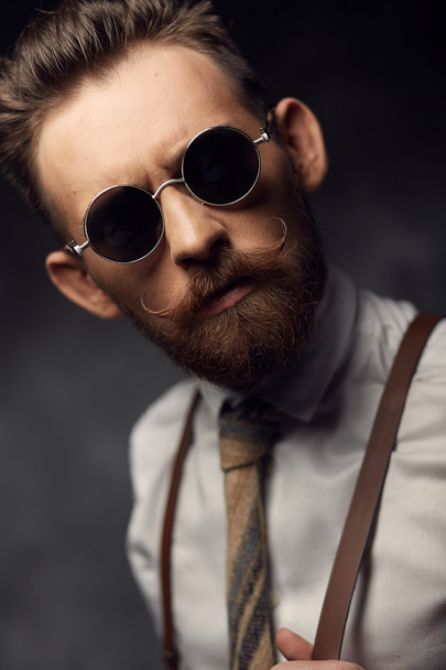 emotional man with mustaches and beard - Fotoğraf, Görsel