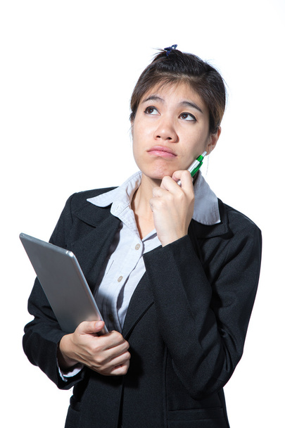 Business woman holding computer tablet , business concept thinking of success - Photo, image