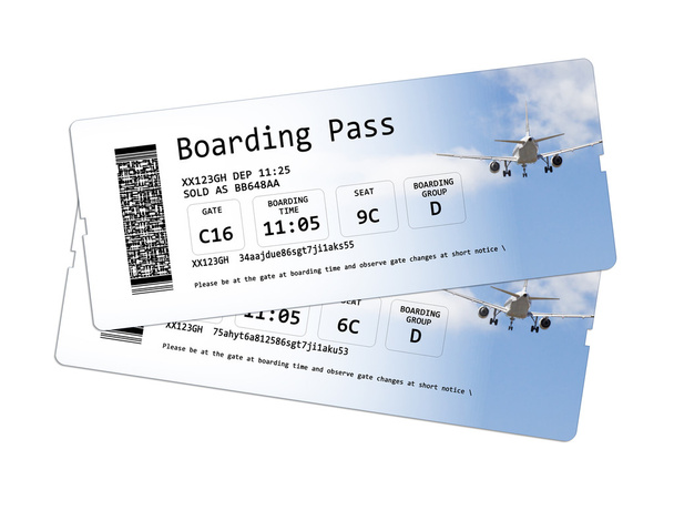 Luchtvaartmaatschappij boarding pass tickets geïsoleerd op wit  - Foto, afbeelding