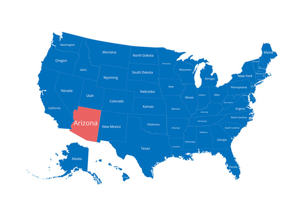 Mapa dos EUA. Imagem com caminho de recorte e nome dos estados. Marca de estado. Arizona. Ilustração vetorial
. - Vetor, Imagem