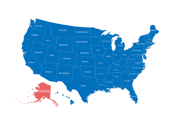Map of the USA. Image with clipping path and name of states. State mark. Alaska. Vector illustration. - Vector, Image
