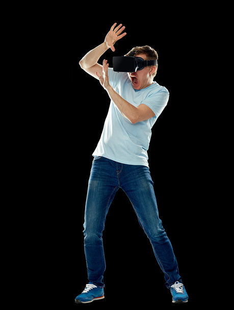 man in virtual reality headset or 3d glasses - 写真・画像