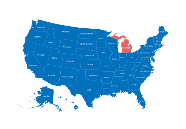 Карта Соединенных Штатов Америки. Изображение с обрезанием пути и названием государств. Знак штата. Мичиган. Векторная иллюстрация
. - Вектор,изображение