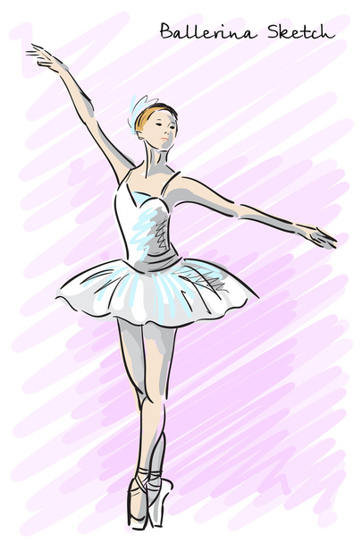 Χαριτωμένο κορίτσι χορευτής μπαλέτου σκίτσο στυλ. Παλιά χέρι που απομίμηση. Διάνυσμα - Διάνυσμα, εικόνα