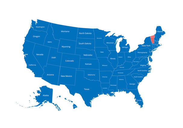 Χάρτης των ΗΠΑ. Εικόνα με διαδρομή αποκοπής και όνομα κρατών. Το σήμα του κράτους. Βερμόντ. Απεικόνιση διανυσματικών φορέων. - Διάνυσμα, εικόνα